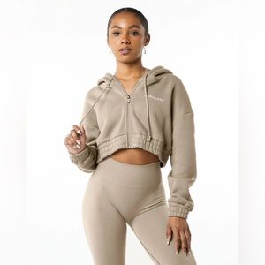 Classic Capital Full-Zip Crop Hoodie - Linen